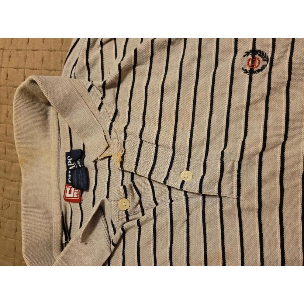 Chaps Ralph Lauren XL Gray Navy Striped Polo Shirt Classic Fit